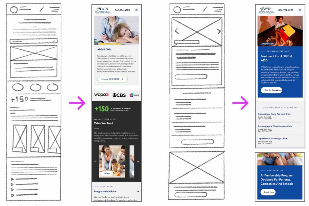 Sneak peek of wireframing process (before and after)